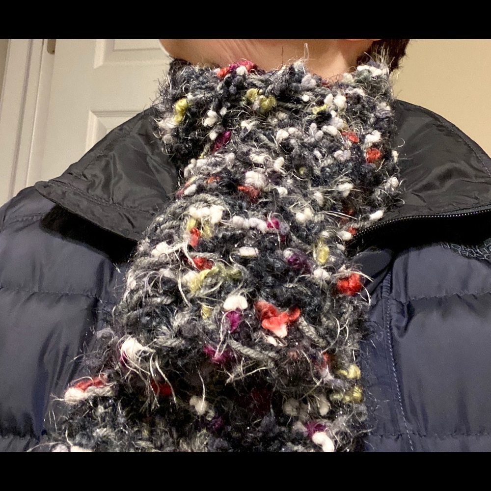 2 Handmade Stylish Artisan Winter Scarves 1 Gray & White; 1 Red, Blue & Gray - Picture 3 of 7